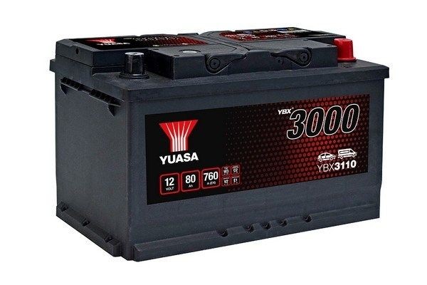 YUASA YBX3110 YBX3000 Batterie 12V 80Ah 760A mit Handgriffen, mit  Ladezustandsanzeige, Bleiakkumulator