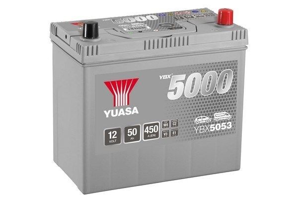 YBX5053 Accumulator battery YBX5053 YUASA 12V 50Ah 450A with handles, with load status display, Lead-acid battery