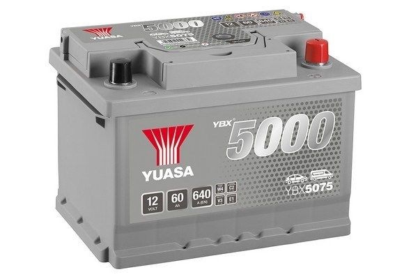YBX5075 YUASA Car battery OPEL 12V 60Ah 640A with handles, with load status display, Lead-acid battery