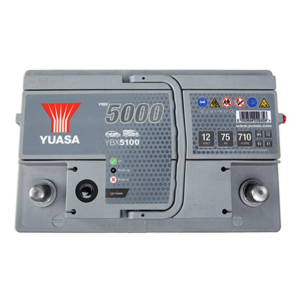 YUASA YBX5100 Auto battery 12V 75Ah 710A with handles, with load status display, Lead-acid battery