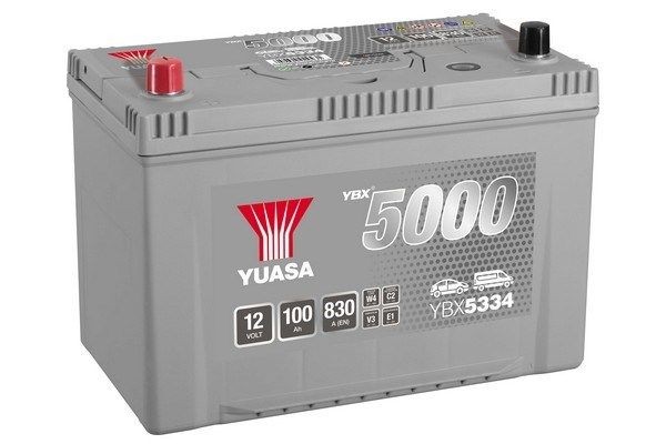 YBX5334 YUASA Car battery MAZDA 12V 100Ah 830A with handles, with load status display, Lead-acid battery