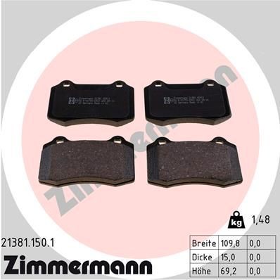 21381 ZIMMERMANN Photo corresponds to scope of supply Height: 69mm, Width: 110mm, Thickness: 15mm Brake pads 21381.150.1 buy