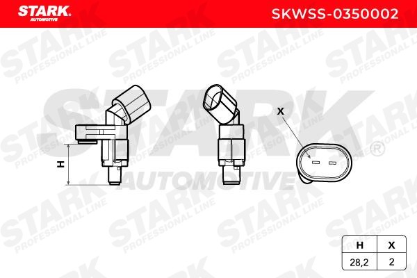 SKWSS-0350002 Sensor, wheel speed SKWSS-0350002 STARK Front Axle Right, without cable, Inductive Sensor, 2-pin connector, 1,1 kOhm, 28mm, oval