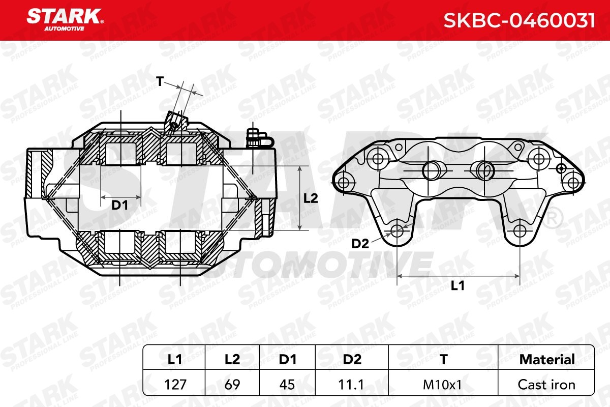 STARK SKBC-0460031 Brake caliper Cast Iron, 128mm, Front Axle, Front Axle Left