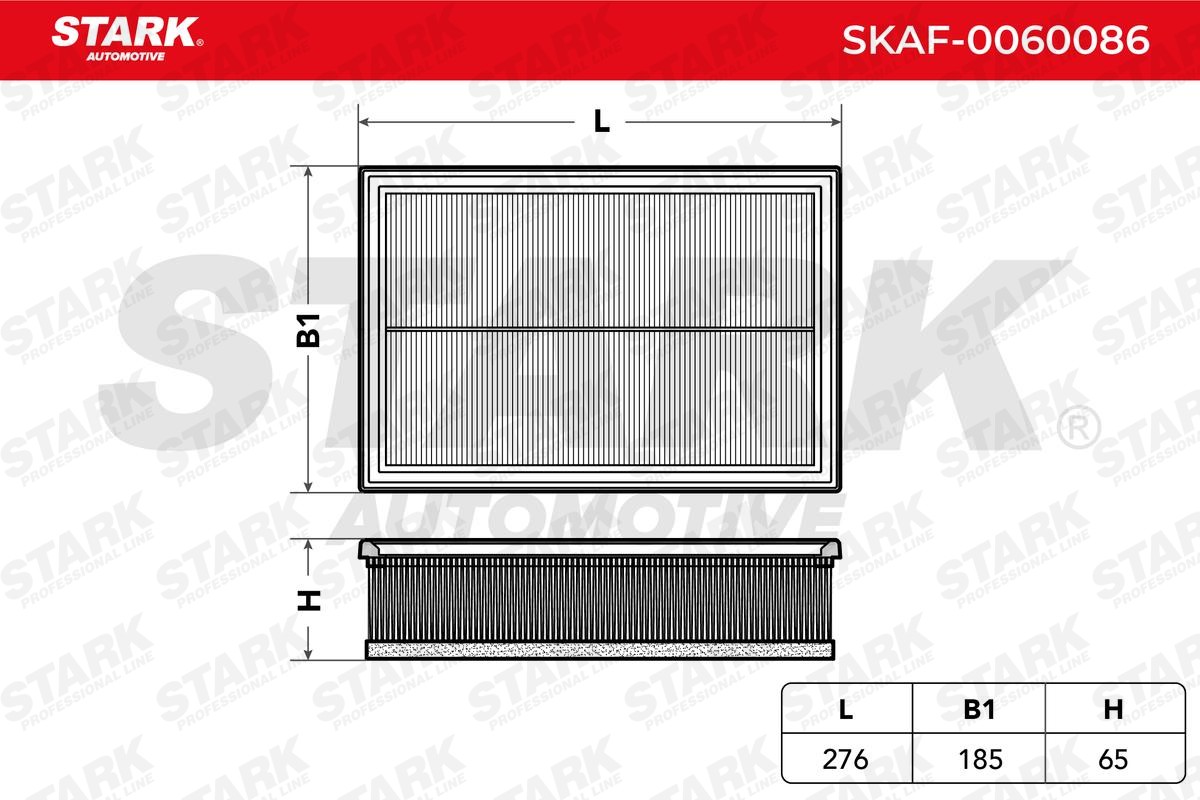 Filtre à air SKAF-0060086 STARK 65mm, 185mm, 276mm, carré, Filtre à air recyclé, avec préfiltre