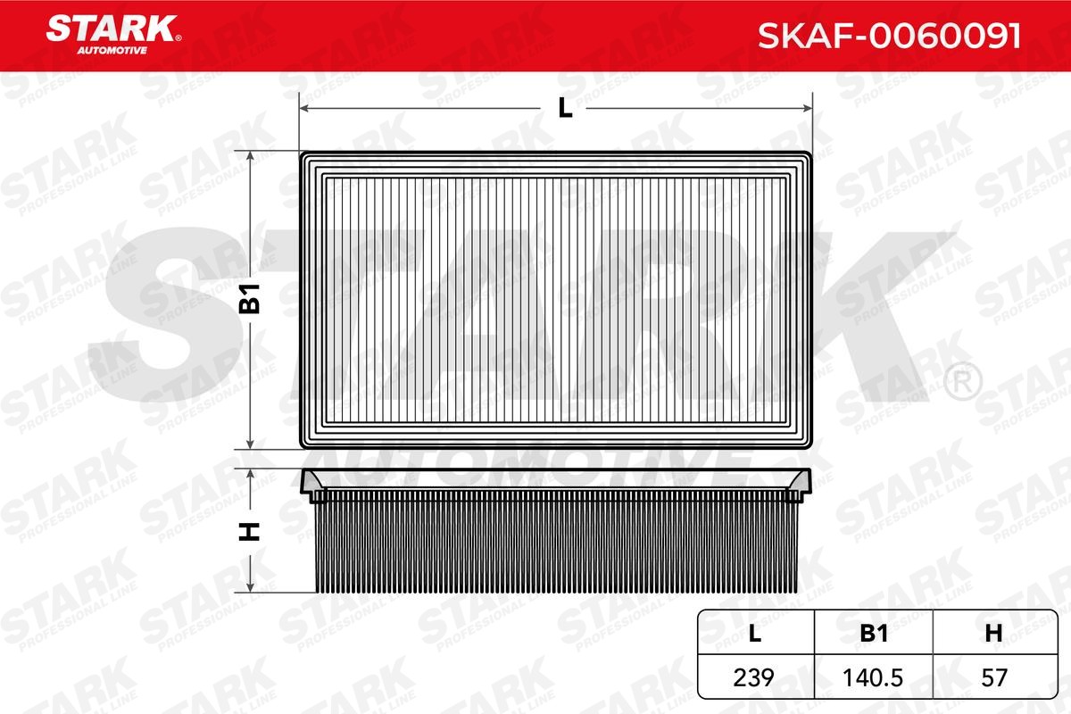 STARK SKAF-0060091 Air filter 57mm, 140,5mm, 239mm, rectangular, Air Recirculation Filter, Filter Insert