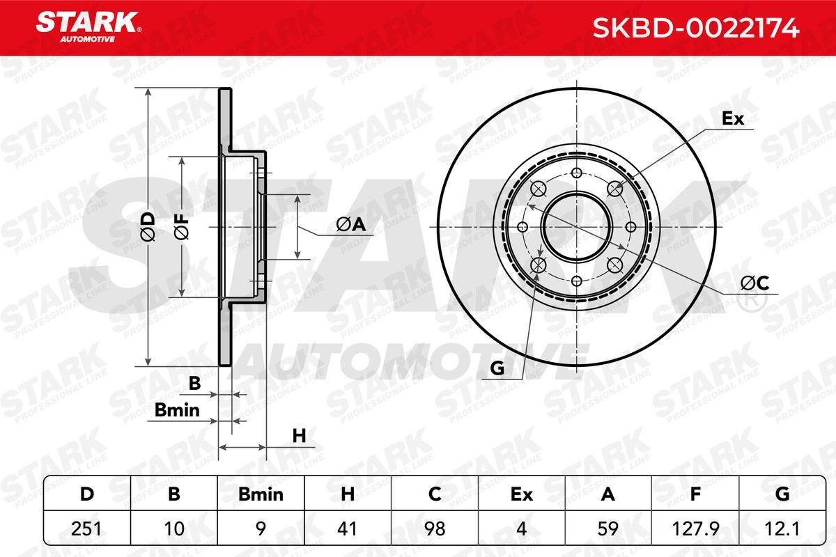 SKBD-0022174 Brake discs SKBD-0022174 STARK Rear Axle, 251, 251,0x10mm, 4/8, 4, solid