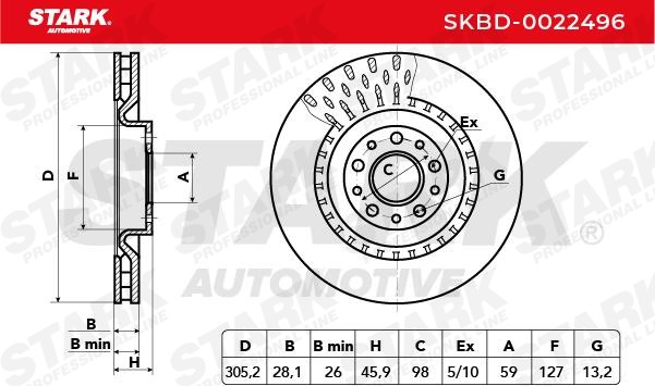 SKBD-0022496 Brake discs SKBD-0022496 STARK Front Axle, 305,0x28mm, 05/10x98, internally vented, Uncoated