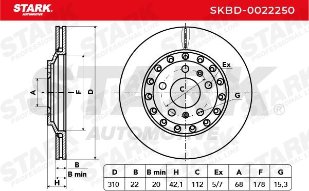 SKBD-0022250 Brake discs SKBD-0022250 STARK Rear Axle, 310,0x22,0mm, 5/7x112, Vented