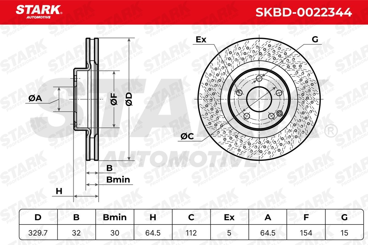 STARK SKBD-0022344 Brake rotor Front Axle, 330,0x32,0mm, 5x112,0, Vented