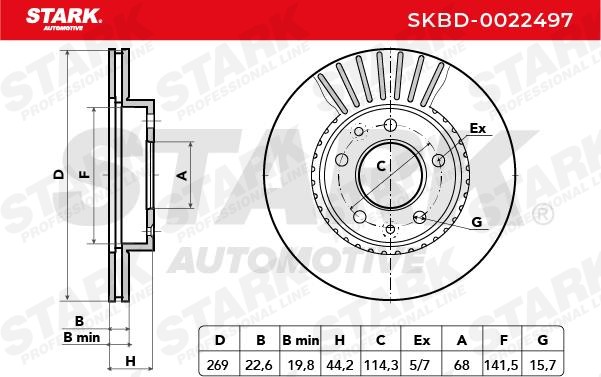 STARK SKBD-0022497 Brake rotor Front Axle, 269,0x22,4mm, 05/07x114,3, internally vented, Uncoated
