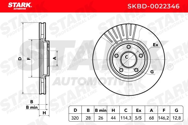 SKBD-0022346 Brake discs SKBD-0022346 STARK 320,0x28mm, 05/05x114,3, internally vented, Uncoated