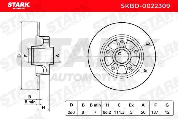 STARK SKBD-0022309 Brake rotor Rear Axle, 260x8mm, 5, solid