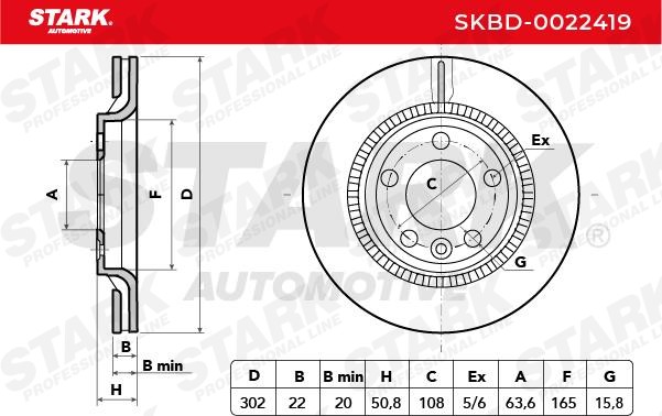 SKBD-0022419 Brake discs SKBD-0022419 STARK Rear Axle, 302,0x22mm, 5/6x108, internally vented, Uncoated