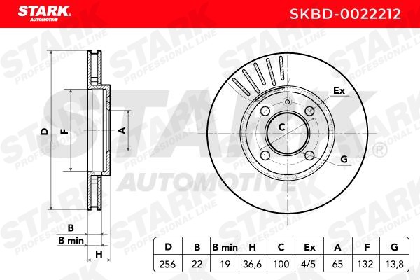 SKBD-0022212 Brake discs SKBD-0022212 STARK Front Axle, 256x22mm, 04/05x100, Externally Vented