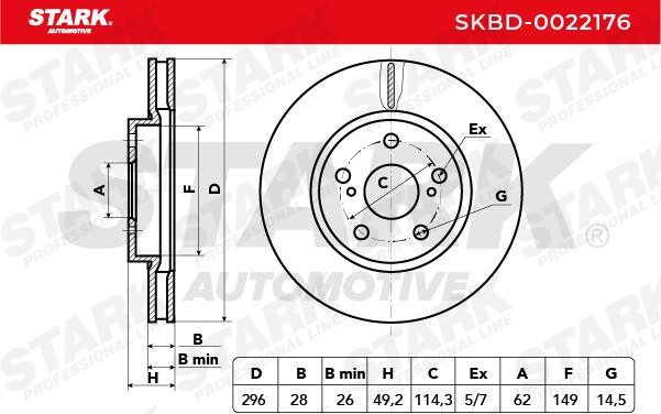 SKBD-0022176 Brake discs SKBD-0022176 STARK Front Axle, 296,0x28mm, 05/07x114,3, internally vented, Uncoated