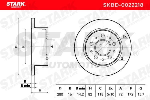 SKBD-0022218 Brake discs SKBD-0022218 STARK Rear Axle, 280,0x16mm, 5x118, solid, Uncoated