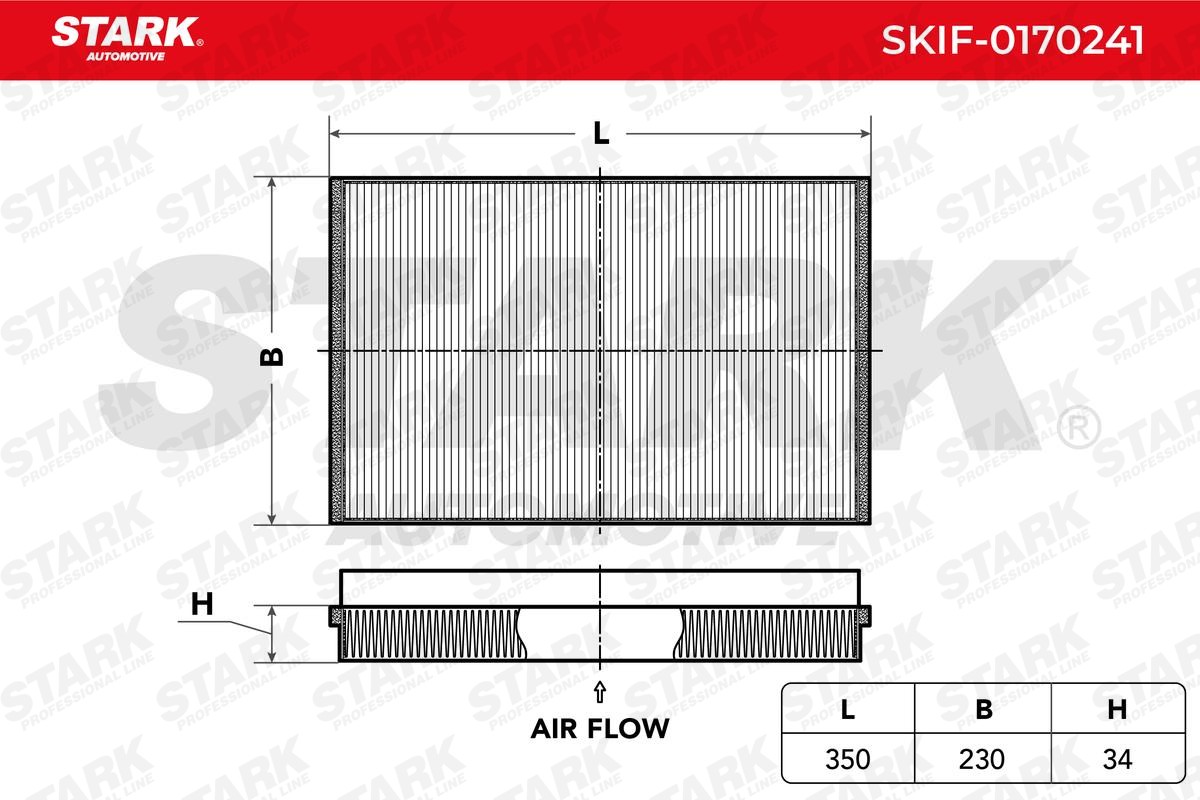 STARK SKIF-0170241 Pollen filter Particulate Filter, Filter Insert, 350 mm x 230 mm x 34 mm, rectangular