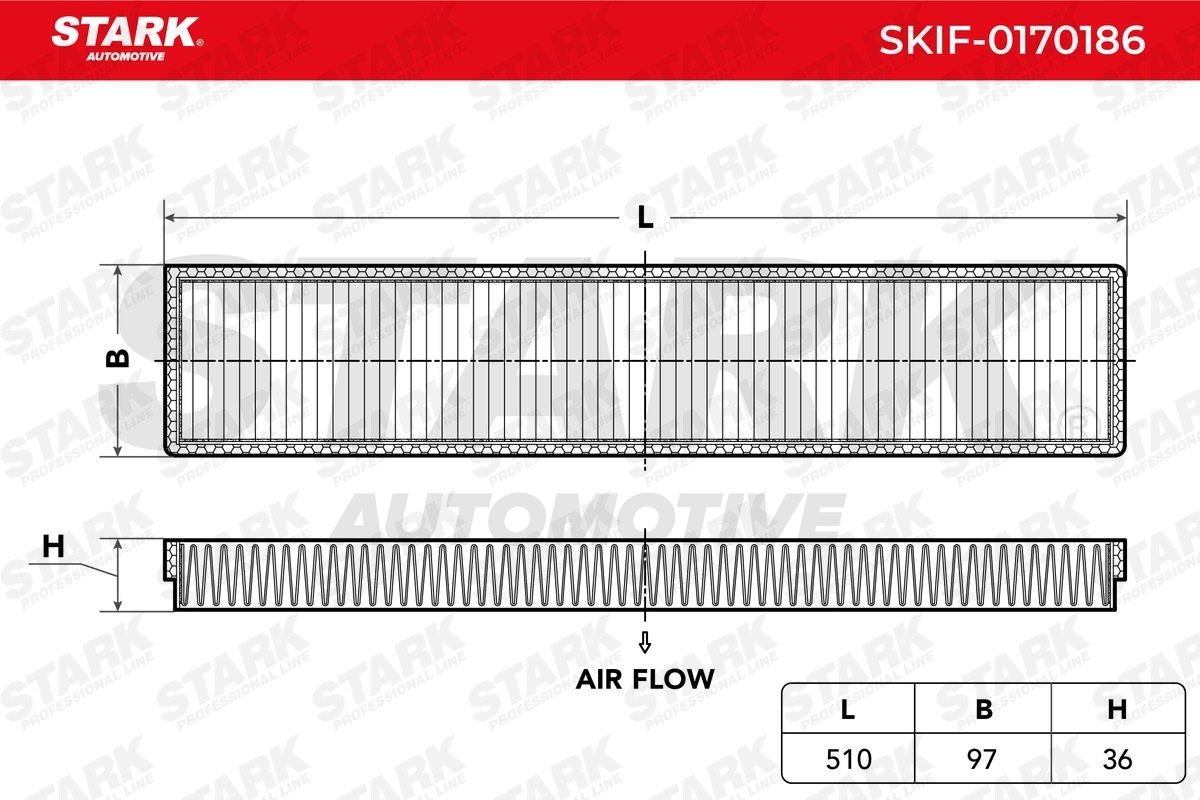 STARK SKIF-0170186 Pollen filter Activated Carbon Filter, 510 mm x 97 mm x 36 mm