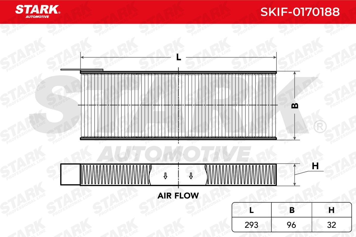 STARK SKIF-0170188 Pollen filter Activated Carbon Filter, 293 mm x 96 mm x 32 mm