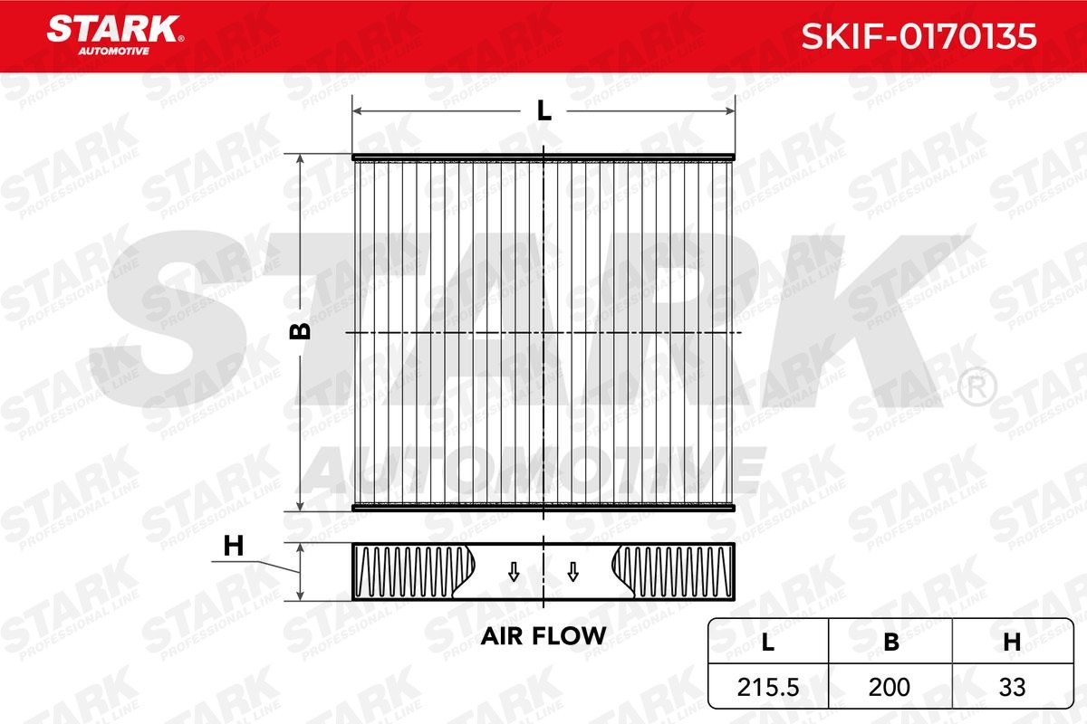 SKIF-0170135 STARK Pollen filter MITSUBISHI Activated Carbon Filter, 216 mm x 200 mm x 30 mm