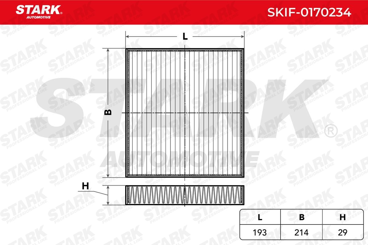 Comprare SKIF-0170234 STARK Filtro al carbone attivo Largh.: 215mm, Alt.: 30mm, Lunghezza: 194mm Filtro abitacolo SKIF-0170234 poco costoso