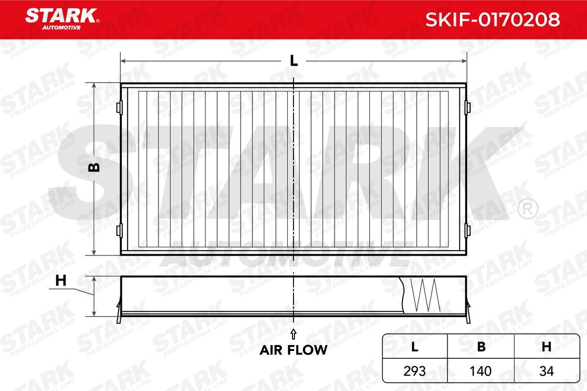 STARK SKIF-0170208 Pollen filter Activated Carbon Filter, 293 mm x 140 mm x 34 mm