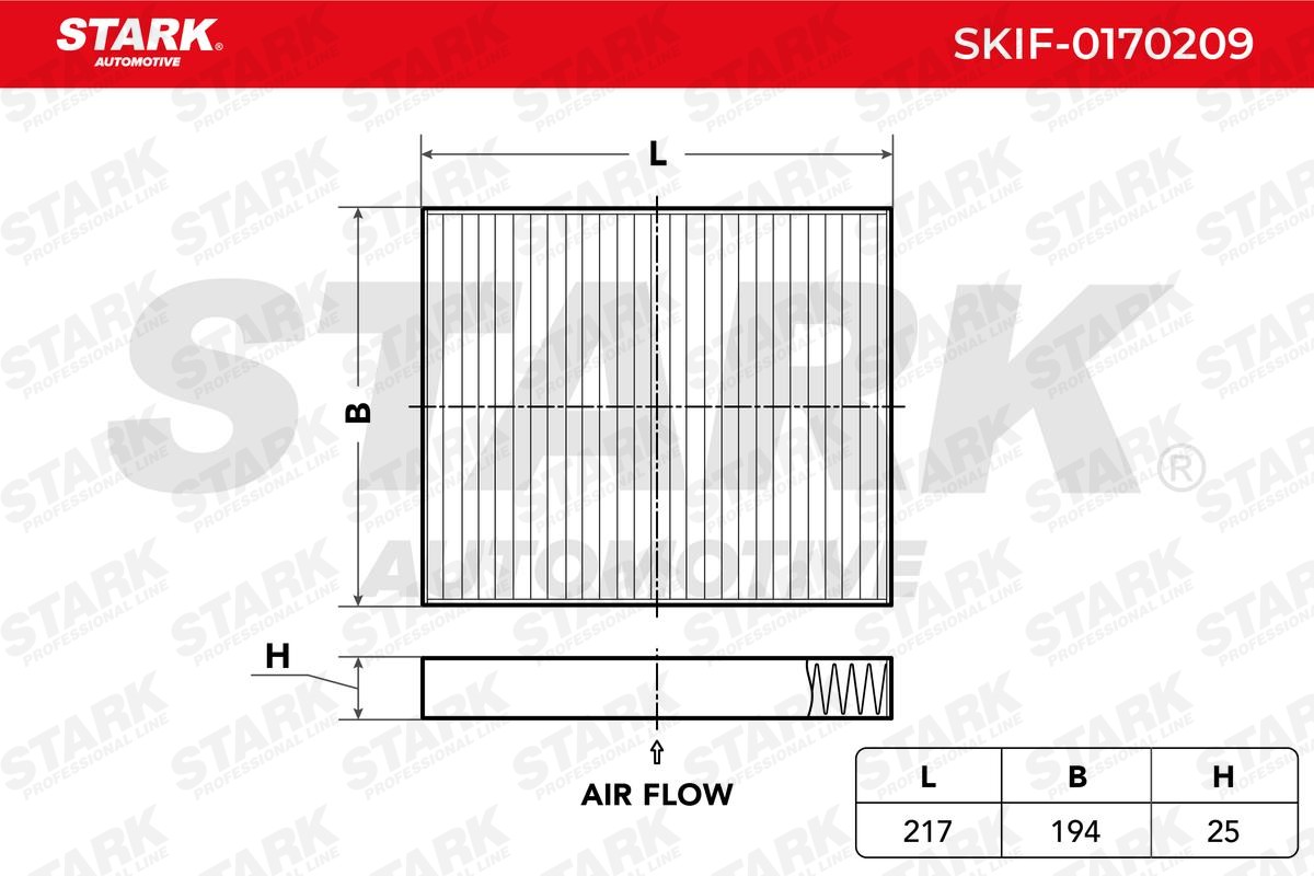 STARK Activated Carbon Filter, 217 mm x 194 mm x 25 mm Width: 194mm, Height: 25mm, Length: 217mm Cabin filter SKIF-0170209 buy