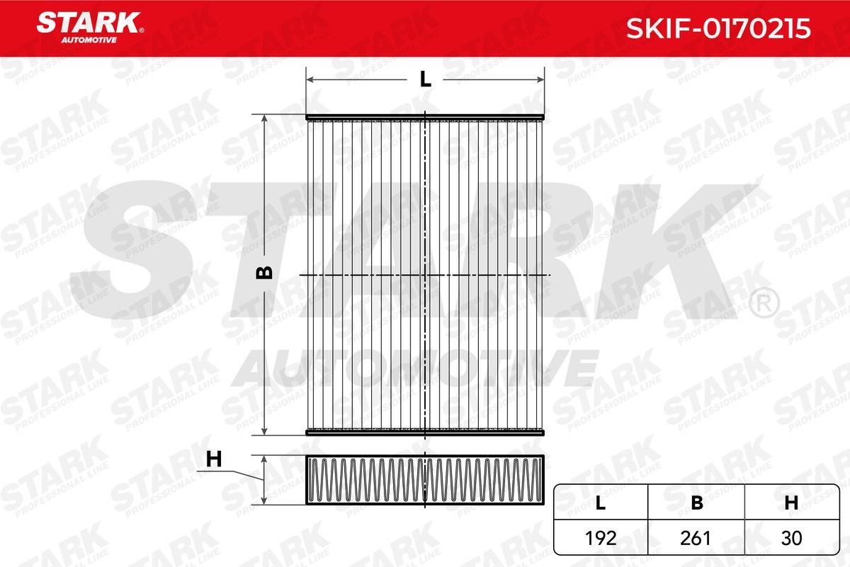 SKIF-0170215 STARK Aktivkohlefilter Breite: 261mm, Höhe: 30mm, Länge: 192mm Innenraumfilter SKIF-0170215 günstig kaufen