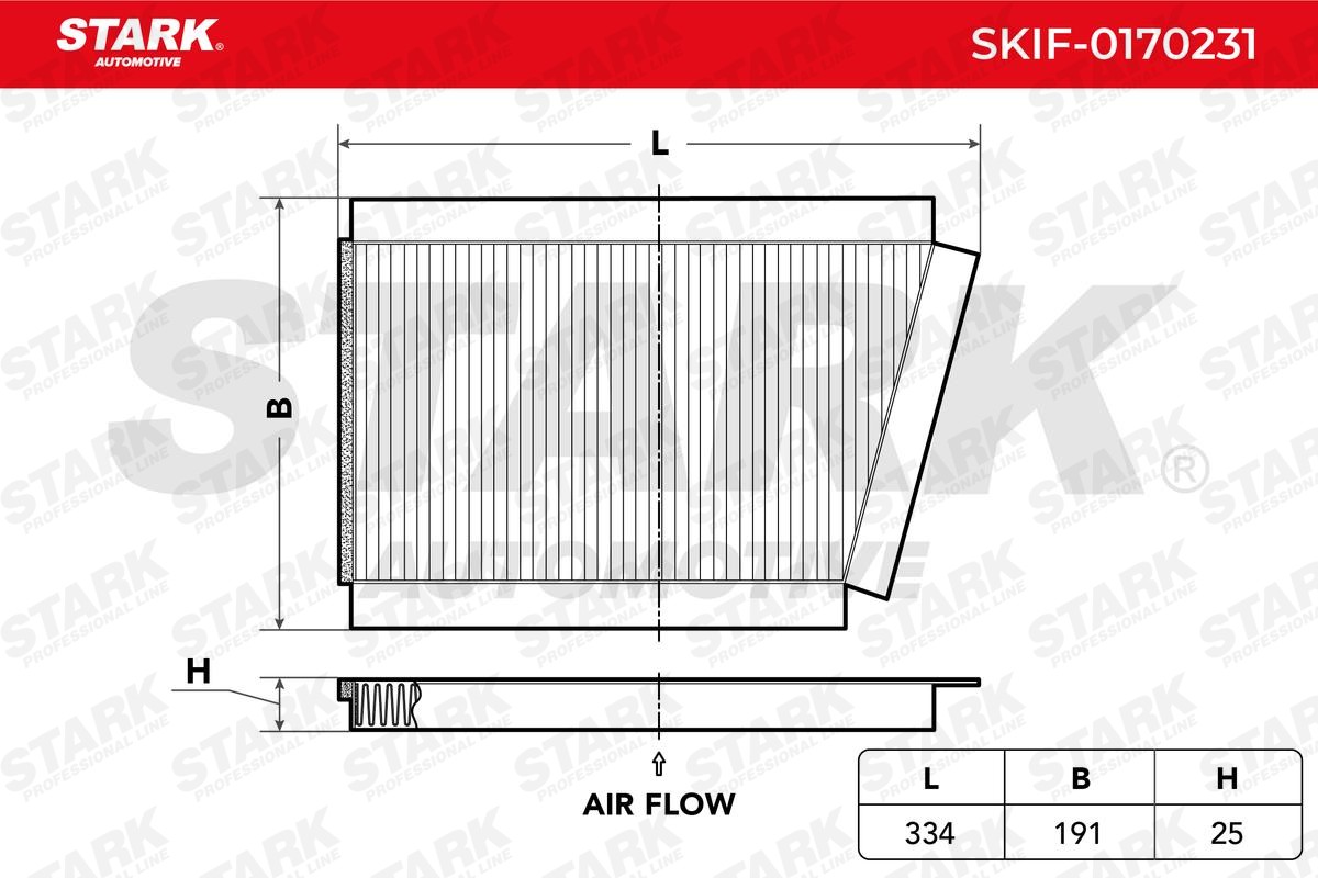STARK SKIF-0170231 Pollen filter Activated Carbon Filter, 334 mm x 191 mm x 25 mm