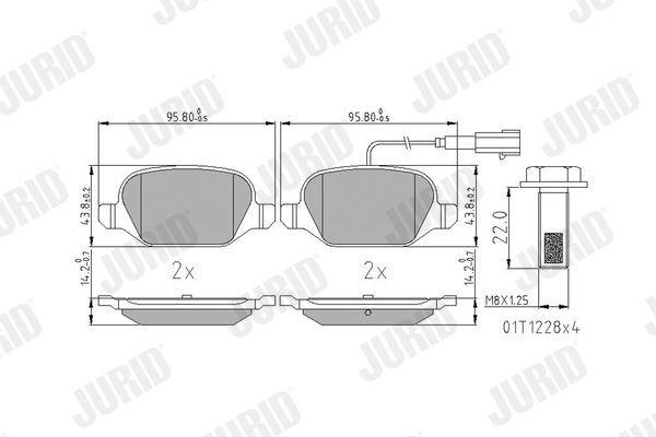 23601 JURID incl. wear warning contact, with accessories Height 1: 43,9mm, Height: 43,9mm, Width: 95,8mm, Thickness: 14,4mm Brake pads 573400J buy