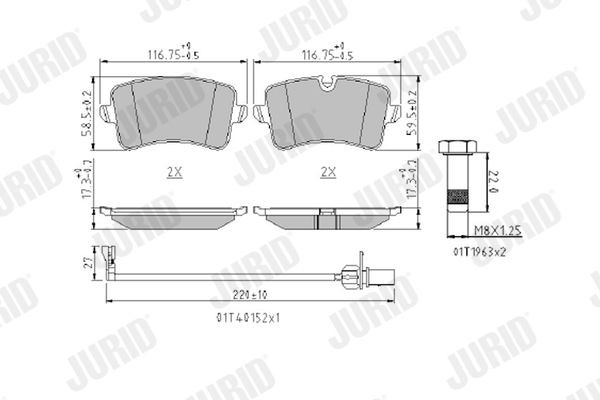24606 JURID incl. wear warning contact, with accessories Height 1: 59mm, Height: 59mm, Width: 116,4mm, Thickness 1: 17,4mm, Thickness: 17,5mm Brake pads 573428J buy