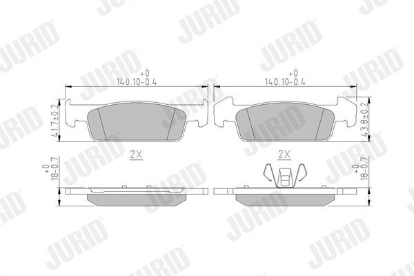 JURID 573441J Brake pad set not prepared for wear indicator, with piston clip, without accessories