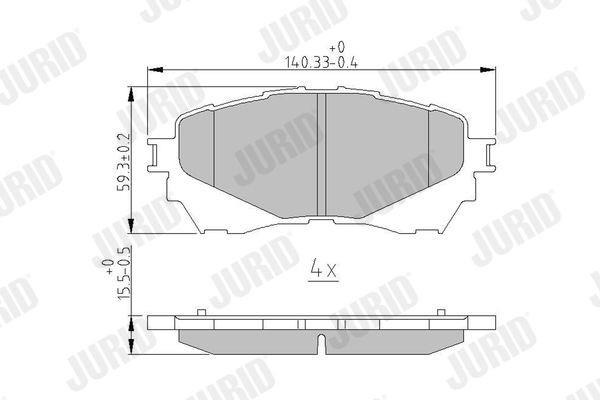 25725 JURID prepared for wear indicator, without accessories Height 1: 59,6mm, Height: 59,6mm, Width: 140,3mm, Thickness: 15,5mm Brake pads 573444J buy