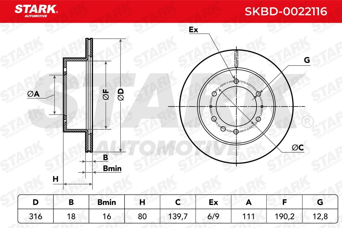 SKBD-0022116 Brake discs SKBD-0022116 STARK Rear Axle, 316,0x18mm, 6/9x139,7, internally vented