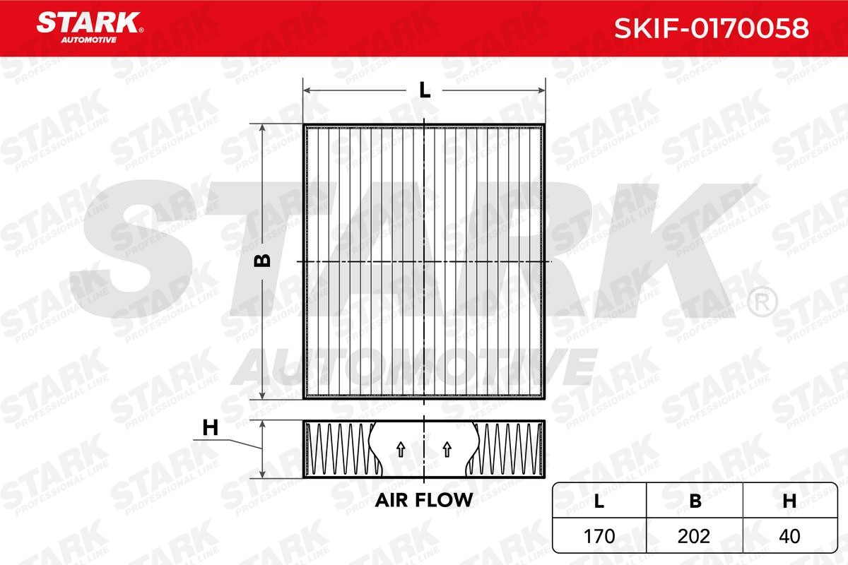 STARK SKIF-0170058 Pollen filter Activated Carbon Filter, 203 mm x 178 mm x 40 mm, Activated Carbon