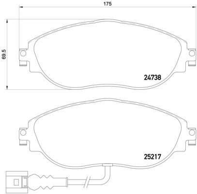P85131 Set of brake pads D16338849 BREMBO incl. wear warning contact, with brake caliper screws, with anti-squeak plate, without accessories