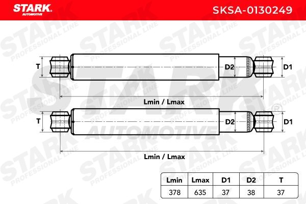 STARK SKSA-0130249 Shock absorber Rear Axle, Oil Pressure, Ø: 38, Twin-Tube, Telescopic Shock Absorber, Top eye, Bottom eye