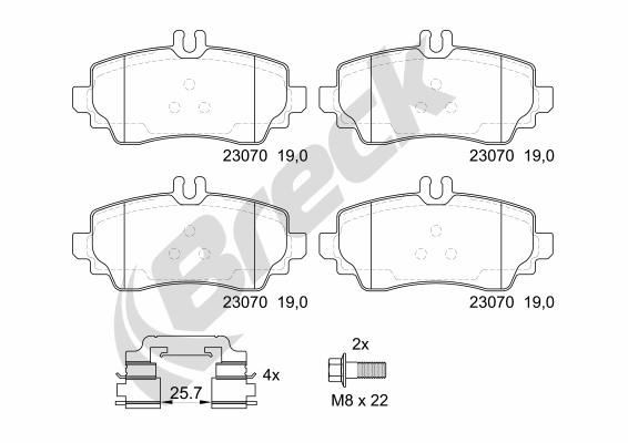 BRECK 23070 10 701 20 Brake pad set with acoustic wear warning, with accessories