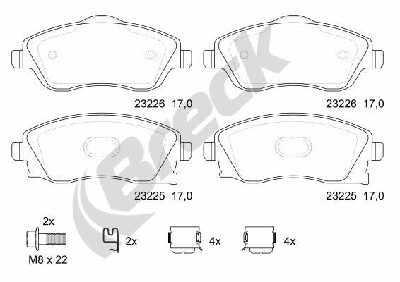 BRECK 23225 00 702 10 Brake pad set with wheel studs, with accessories