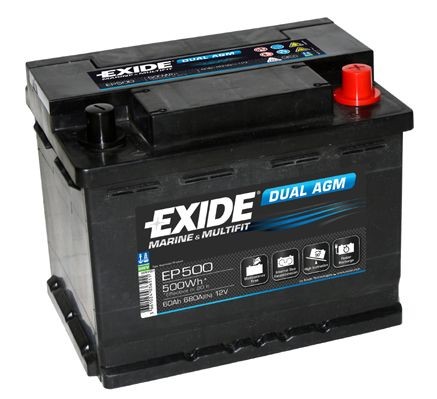 EP500 EXIDE DUAL AGM 12V 60Ah 680A B13 AGM-Batterie Kälteprüfstrom EN: 680A, Spannung: 12V Batterie EP500 günstig kaufen