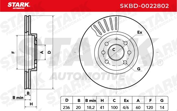 STARK SKBD-0022802 Brake rotor Front Axle, 236, 236,0x20mm, 04/07, 4/7, internally vented, Uncoated