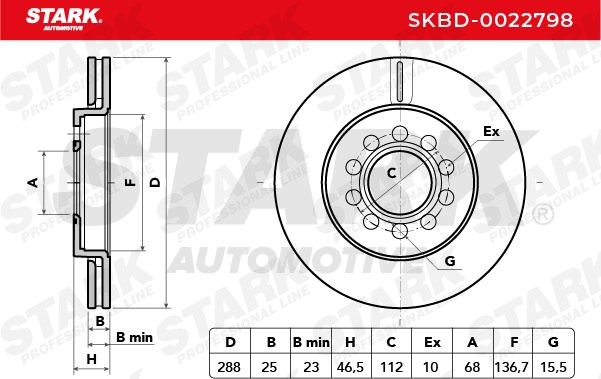 STARK SKBD-0022798 Brake rotor Front Axle, 288x25,0mm, 5x112,0, Vented
