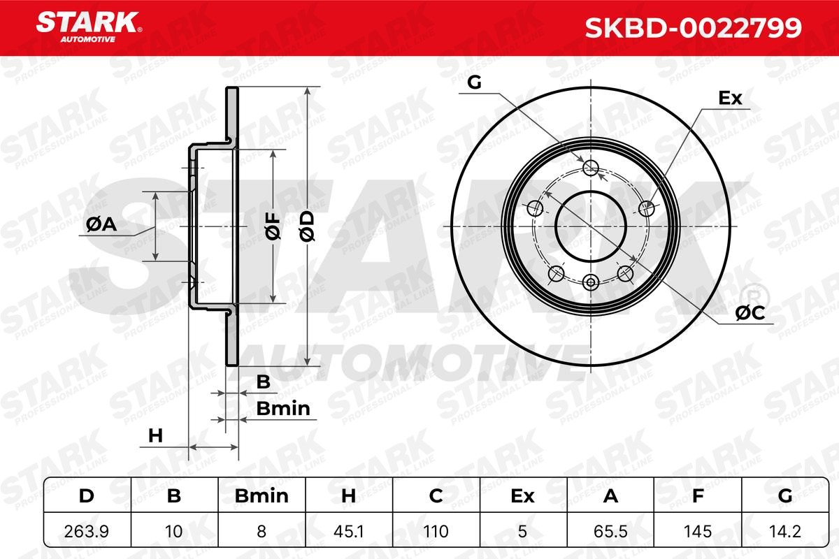 STARK SKBD-0022799 Brake rotor Rear Axle, 263,9x10mm, 5x110, solid