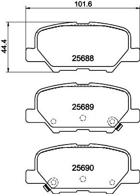 25688 MINTEX with acoustic wear warning Height: 44,4mm, Width: 101,6mm, Thickness: 14,3mm Brake pads MDB3336 buy