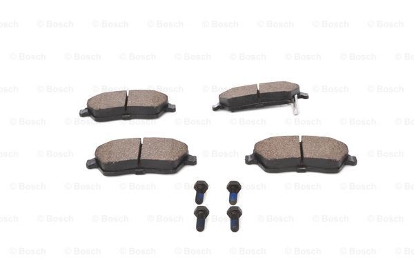 BOSCH 23973 Disc pads Low-Metallic, with acoustic wear warning, with bolts/screws, with anti-squeak plate, with accessories