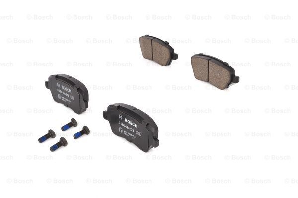0986494573 Set of brake pads 24870 BOSCH Low-Metallic, with acoustic wear warning, with bolts/screws, with anti-squeak plate, with accessories