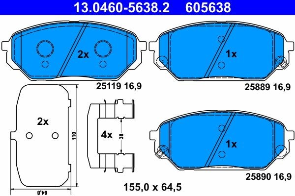 ATE Brake pad kit 13.0460-5638.2 for HYUNDAI ix55 (EN)