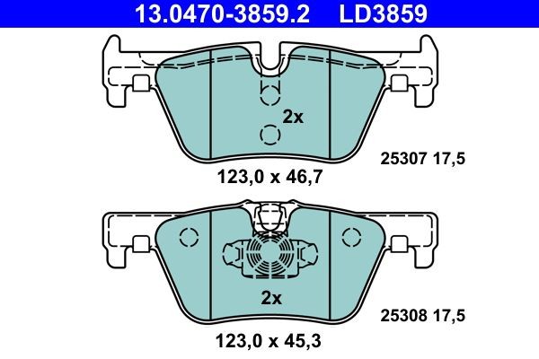 ATE 25308 Disc pads prepared for wear indicator, excl. wear warning contact