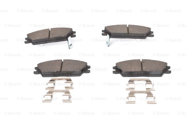 0986494620 Set of brake pads 90R-01 0/711 BOSCH Low-Metallic, with acoustic wear warning, with anti-squeak plate, with mounting manual
